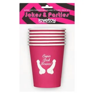 Lovetoy party roze čaše s motivom penisa - 6 komada