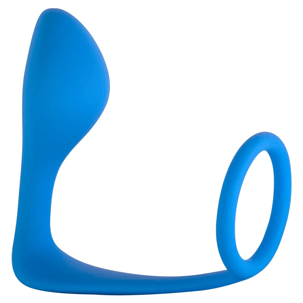 Analni čep s prstenom za penis Button - plavi Analni čep s prstenom za penis Button u plavoj boji