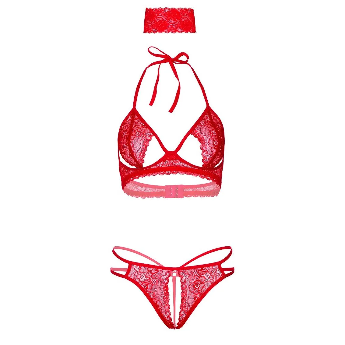 Crveni trodijelni set - Daring Intimates Crveni trodijelni set - Daring Intimates - grudnjak, gaćice, povez za oči.