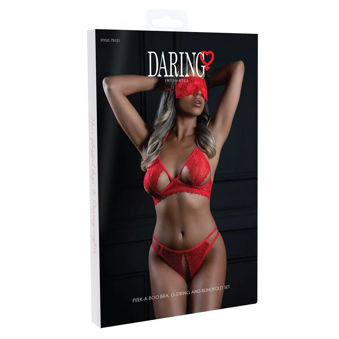 Crveni trodijelni set - Daring Intimates Crveni trodijelni set - Daring Intimates prikazan u ambalaži.