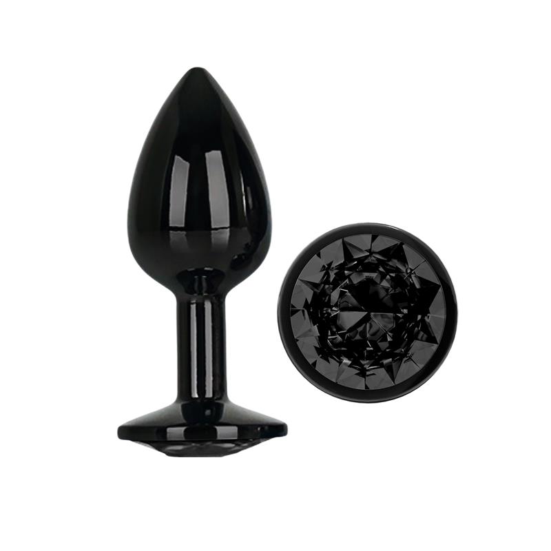 Crni analni čep mali - Black Gem Crni analni čep mali - Black Gem prikazan s bočne strane i prikaz imitacije dijamanta na bazi