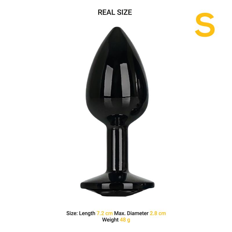 Crni analni čep mali - Black Gem Crni analni čep mali - Black Gem i prikaz dimenzija. Dužina 7,2 cm, promjer 2,8 cm