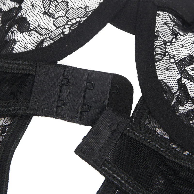 Teddy crni s podvezicama - Subblime prikaz kopčanja na leđima u tri položaja