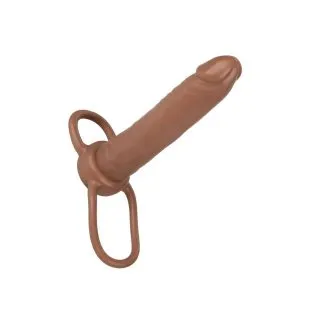 Nastavak za duplu penetraciju 13cm, smeđi - CalExotics s dva prstena za stavljanje na penis.