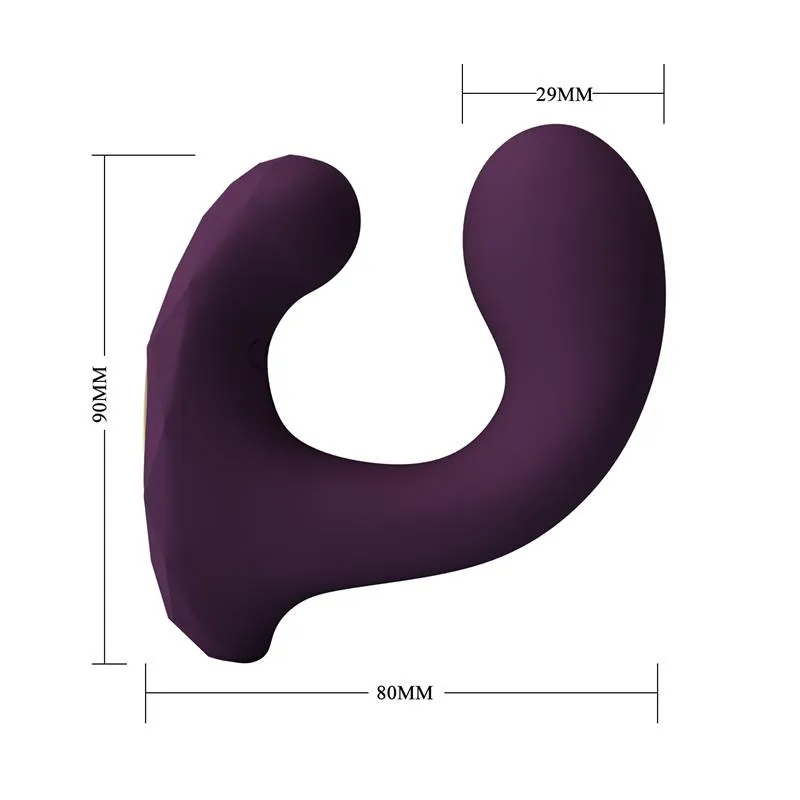 Vibrator s aplikacijom - Pretty Love Billy - prikaz dimenzija. Širina 9 cm, dužina 8 cm, promjer 2,9 cm.