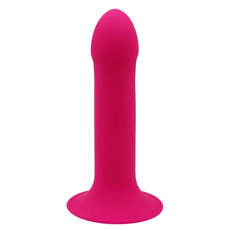 Dildo rozi 16,7 cm - Hitsens 2 prikaz s bočne strane. Dildo je na vrhu proširen što imitira glavić penisa. Na dnu se nalazi vakuumska baza.
