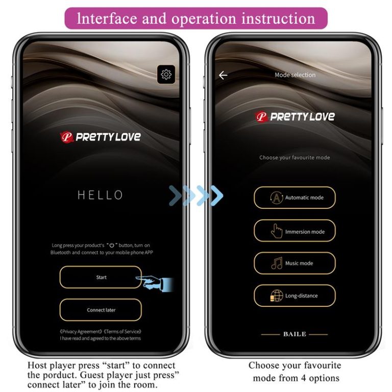 Vibrator s aplikacijom - Pretty Love Billy - pokretanje aplikacije pritiskom na tipku "start"