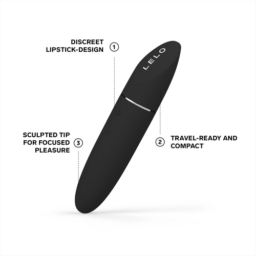Lelo Mia 3 mini vibrator - crni - prikaz natpisa diskretan, veličina za putovanja, uzak vrh za preciznu stimulaciju.