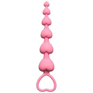 Analne kuglice roze - Anal Heart's - 7 kuglica u obliku srca u nizu, omča na kraju u obliku srca