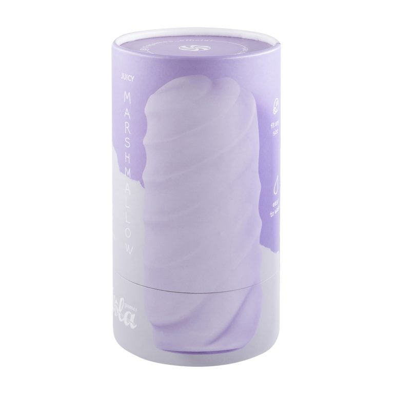 Masturbator ljubičasti - Marshmallow Juicy - prikaz u papirnatoj ambalaži u obliku valjka