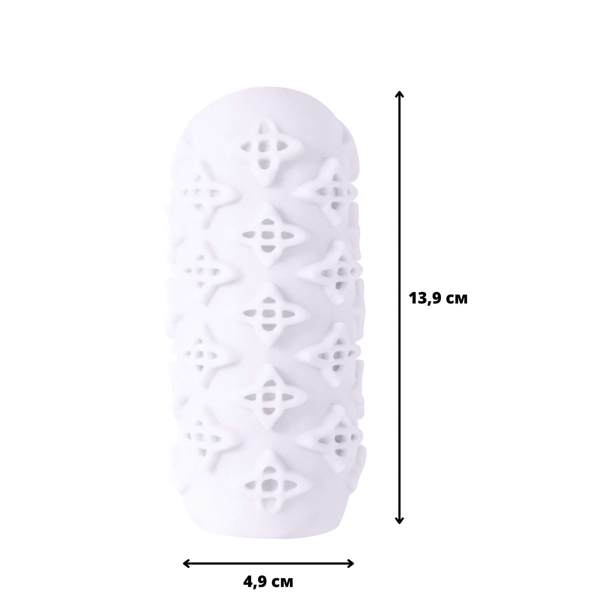 Masturbator bijeli - Marshmallow Honey - prikaz dimenzija: dužina 13,9 cm, širina 4,9 cm