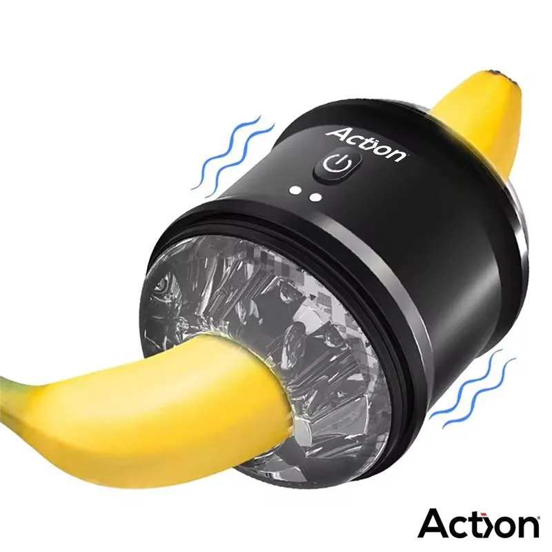 Masturbator s vibracijom - Thor - prikaz s bananom koja simulira prolazak penisa kroz masturbator
