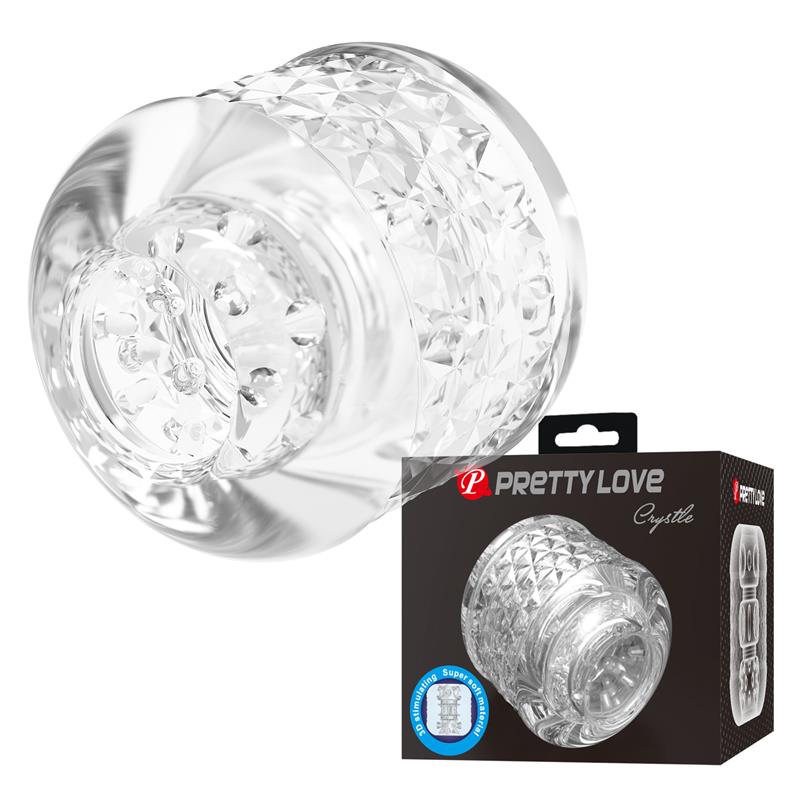 Mini masturbator prozirni - Crystle - prikaz pored ambalaže