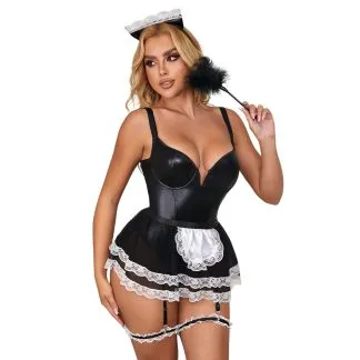 Kostim sobarica Leather Maid - trodijelni set