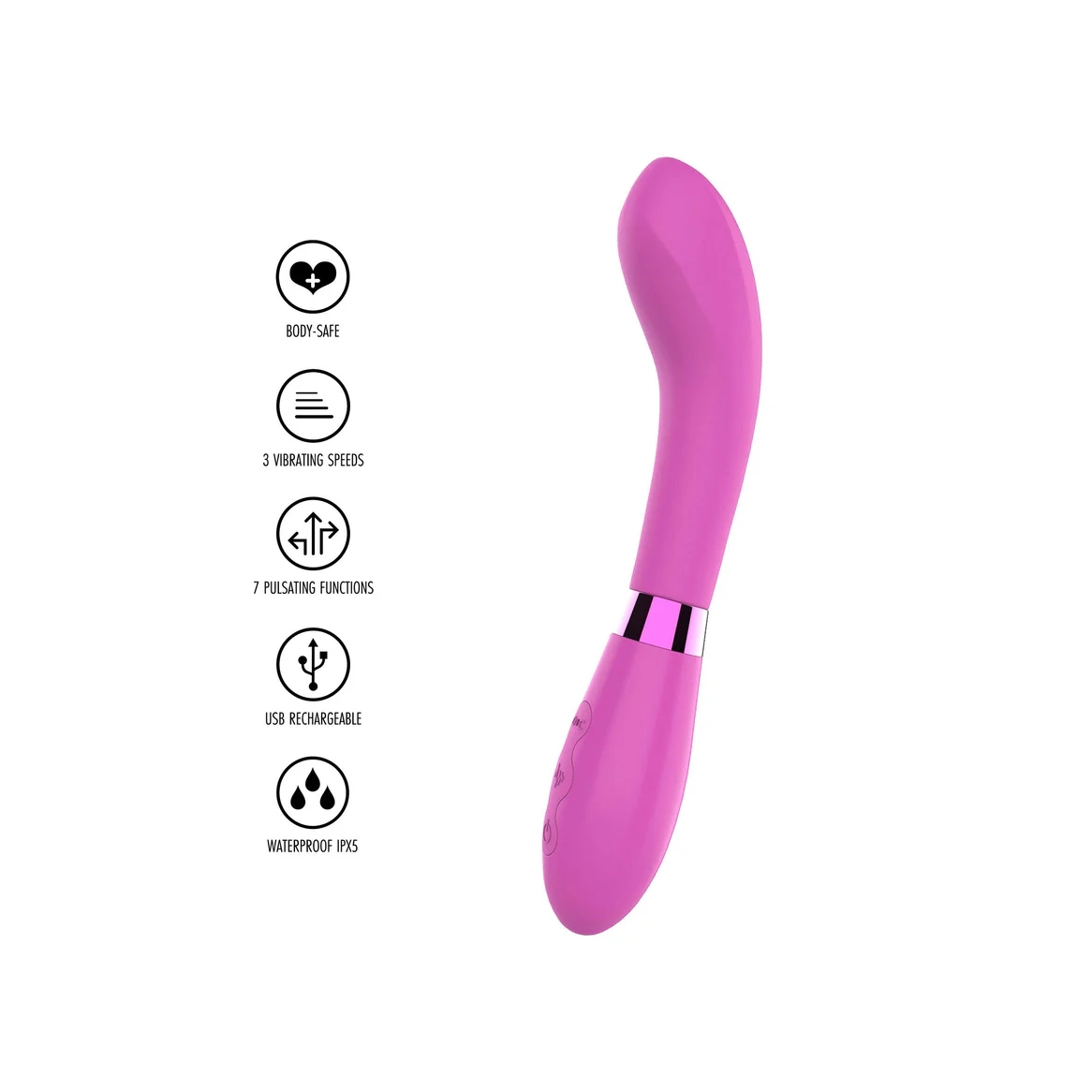 Vibrator za G točku rozi - Milkshake Dance - navedene prednosti: siguran za tijelo, 10 vibracija, USB punjiv, otporan na prskanje vodom