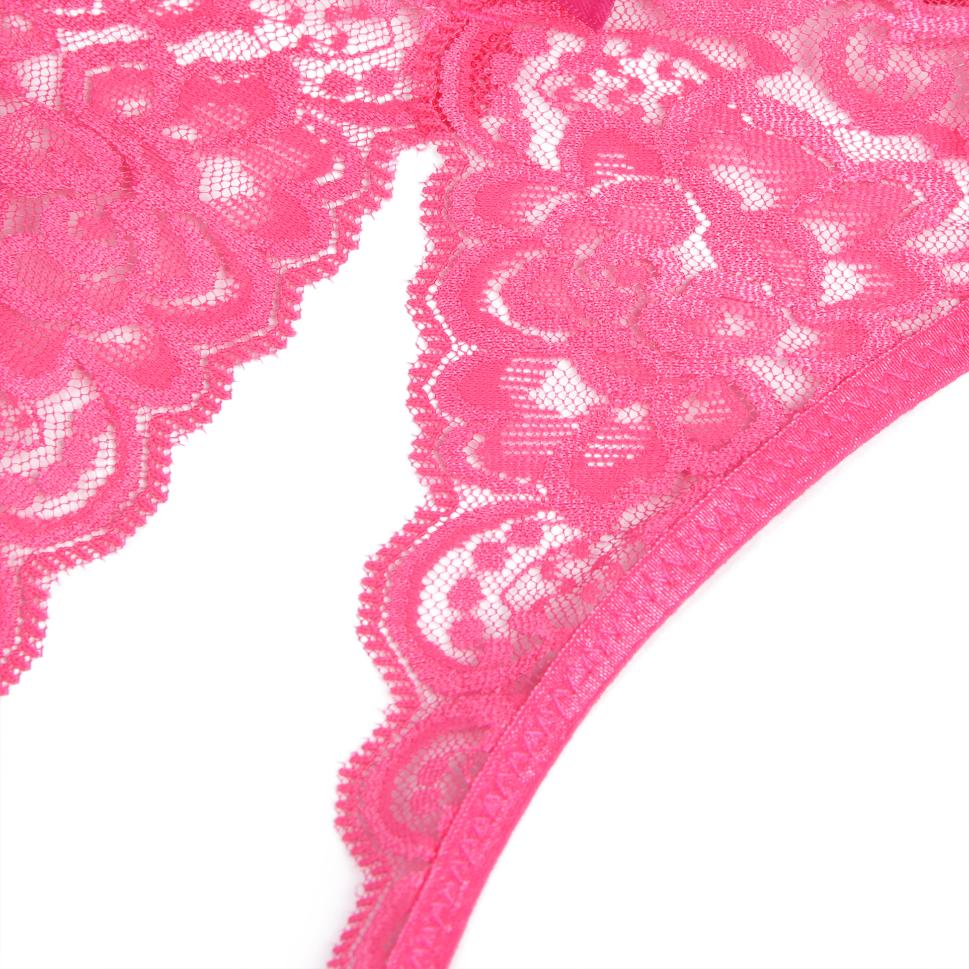 Gaćice s prorezom roze - Lace Bow Panty - prikaz materijala koji ima uzorak čipke