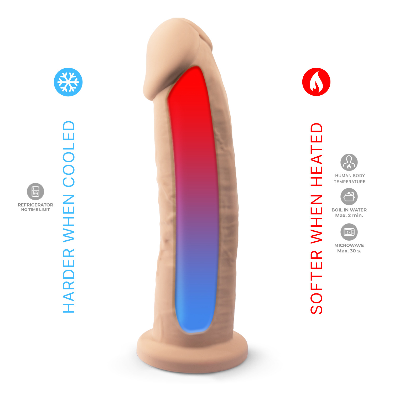 Dildo boje kože 22 cm - SilexD model 2 - prikaz termoreaktivnosti materijala