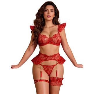 Četverodijelni set crveni - Chain Garter Desire