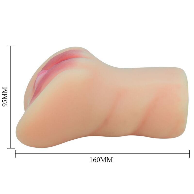Masturbator boje kože - Caroline - prikaz dimenzija: duljina 16 cm, širina 9,5 cm (na početku, na sredini i kraju je masturbator uži)